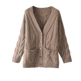 V-neck Knitted Loose Casual Cable Coat Thickened Sweater Cardigan